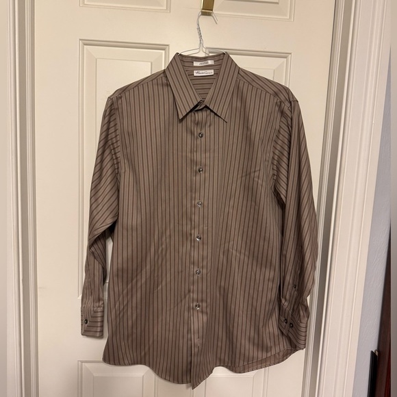 Men’s Brown Stripe Non Iron Kenneth Cole New York Button Down Shirt Sz 16.5 - Picture 1 of 6